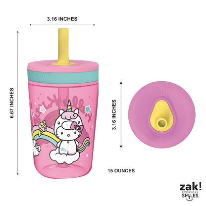 Zak Designs 15oz Bluey Kelso Tumbler Set, Leak-Proof Screw-On Lid with Straw Made of Durable Plastic and Silicone, Perfect Bundle for Kids, 2 Count (Pack of 1) - Colors B