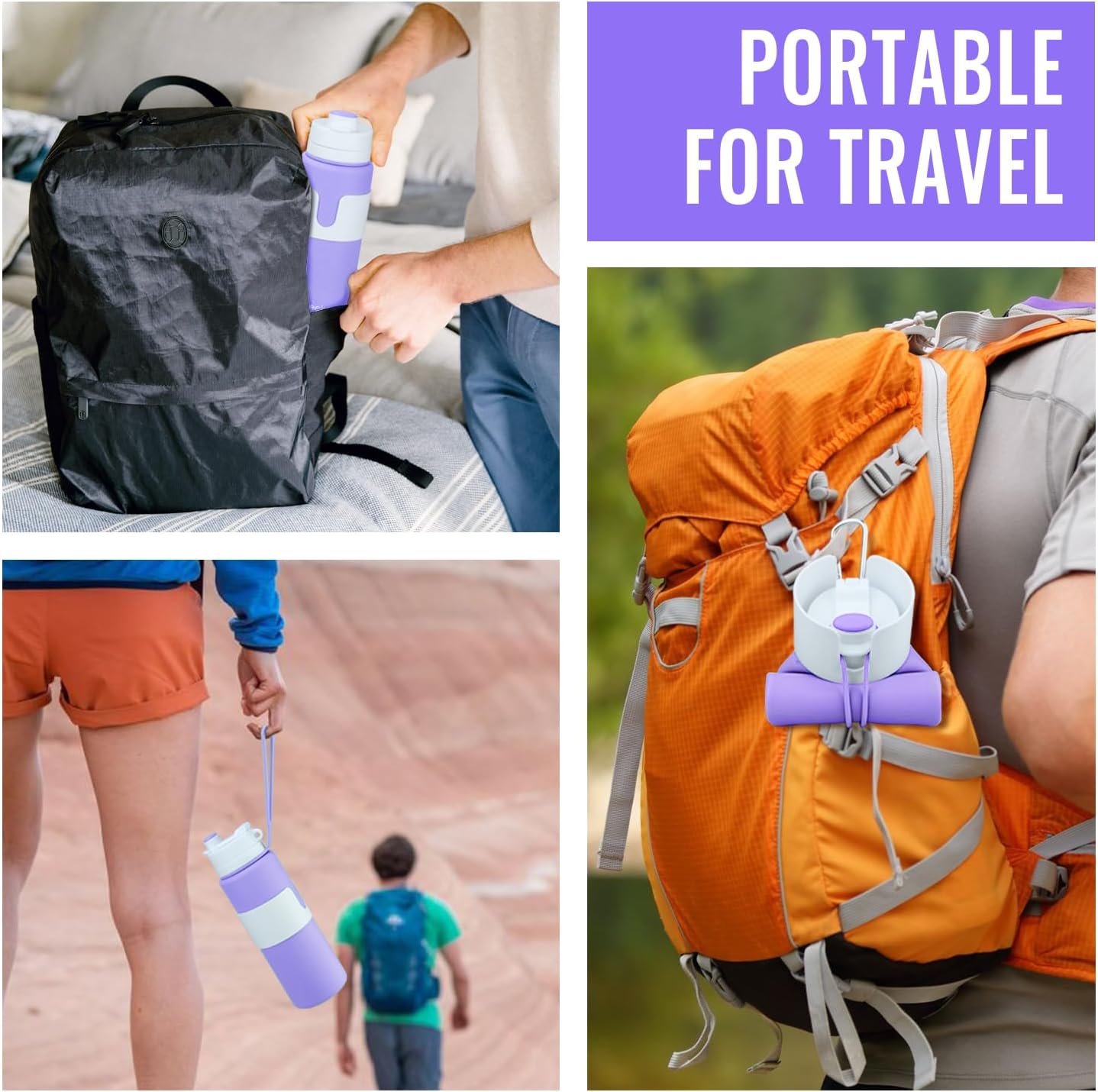 Nefeeko Collapsible Water Bottle, BPA Free 26oz Foldable Water Bottle for Travel Sports, Leak-Proof Spill-Proof Portable Water Bottles with Carabiner, Lightweight