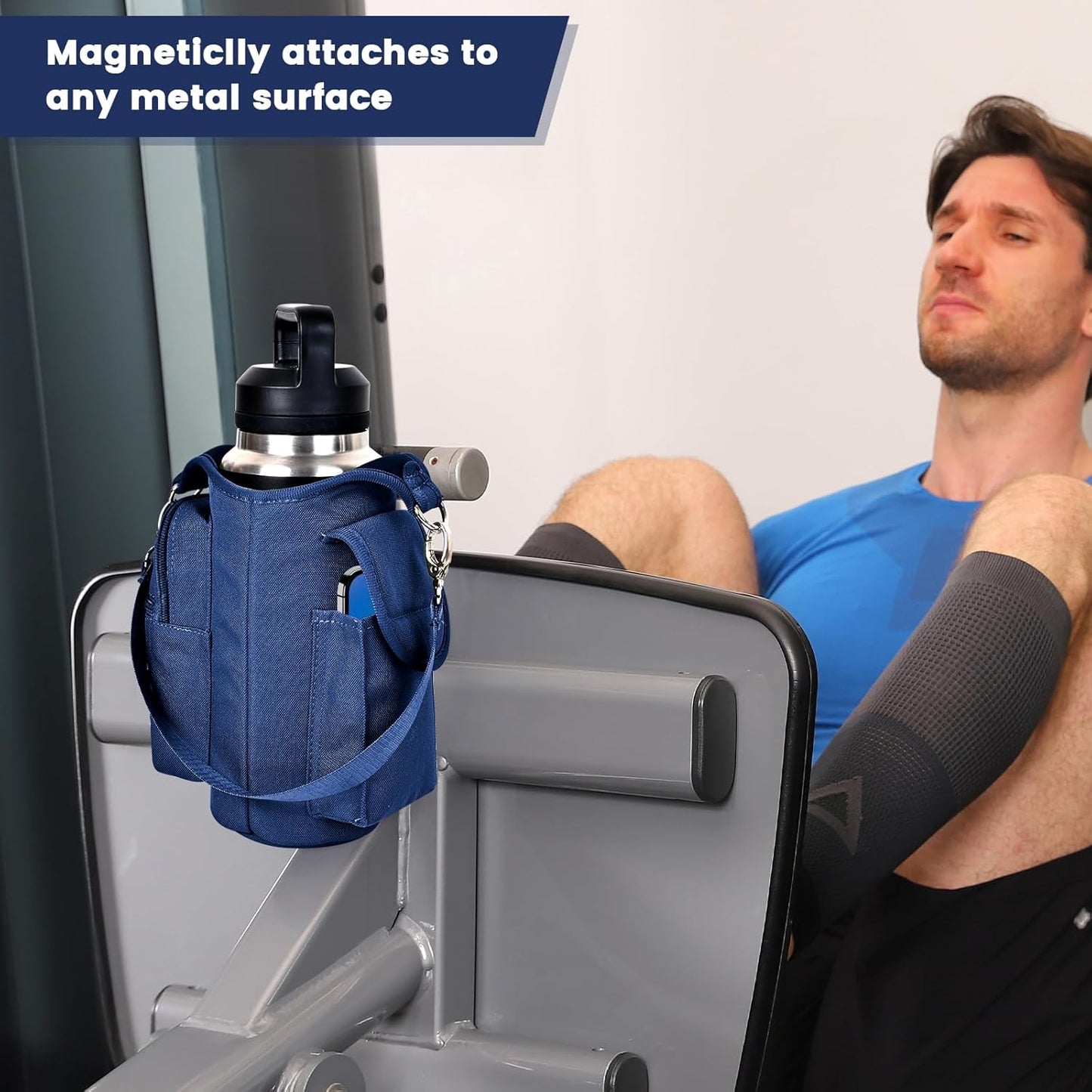 icolor Magnetic Gym Bag Water Bottle Carrier Holder with Phone Pockets & Shoulder Strap,Gym Magnetic Bag 5 Built-in Magnets Gym Accessories Organizer Sling Bottle Bag Pouch Sleeve