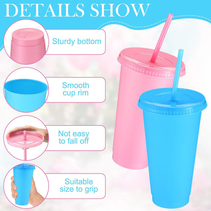 Honeydak 15 Pack Tumbler with Straw and Lid Bulk Cups for Gifts Water Bottle Iced Coffee Travel Mug Cup Reusable Plastic Tumblers for Party Birthdays 24-27 oz (Solid Color)