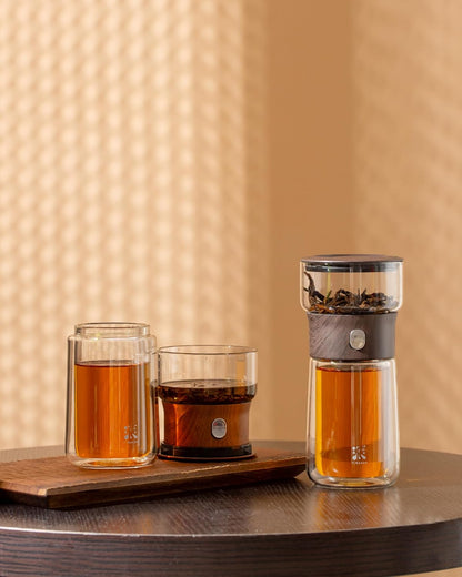 ZENS Modern Glass Infuser Teapot, One Touch Tea Maker for Loose Leaf Tea with Insulated Mug and Portable Case. Enchanted Pot Alternatives for Tea Lover Gifts