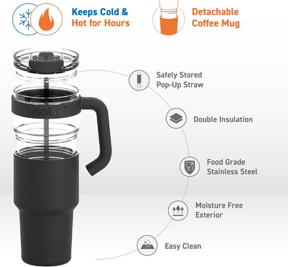 asobu Ultimate Ceramic Travel Mug, 12oz Insulated Stainless Steel Coffee Cup with Handle & Splash-Resistant Lid, Ceramic Lined for Pure Taste, BPA-Free, Double-Wall Vacuum for Hot Drinks