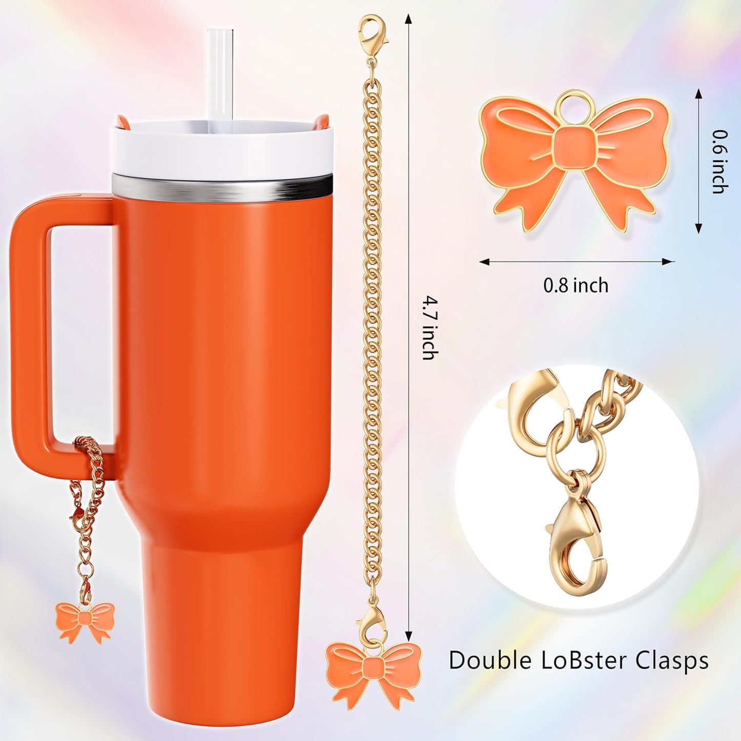 Compatible with Stanley Cup Accessories - 3Pcs 10mm Bow Straw Topper Compatible with Stanley Cup Straw Cover Cap, 2pcs Pink Bow Charms for Stanley 30&40 Oz Tumbler with Handle