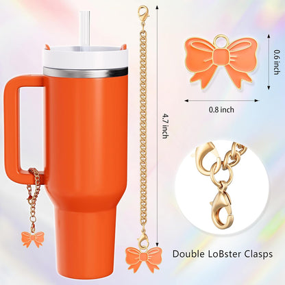 Compatible with Stanley Cup Accessories - 3Pcs 10mm Bow Straw Topper Compatible with Stanley Cup Straw Cover Cap, 2pcs Pink Bow Charms for Stanley 30&40 Oz Tumbler with Handle