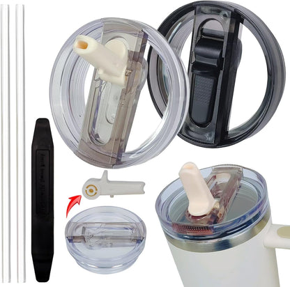 2 Pack 40 oz Tumbler Detachable Flip Straw Lid Replacement Fit for Stanley Quencher ProTour,Leak Proof Lid Compatible with Stanley Cup,No Spill Flip Top Tumbler Cover for Stanley Cup Accessories