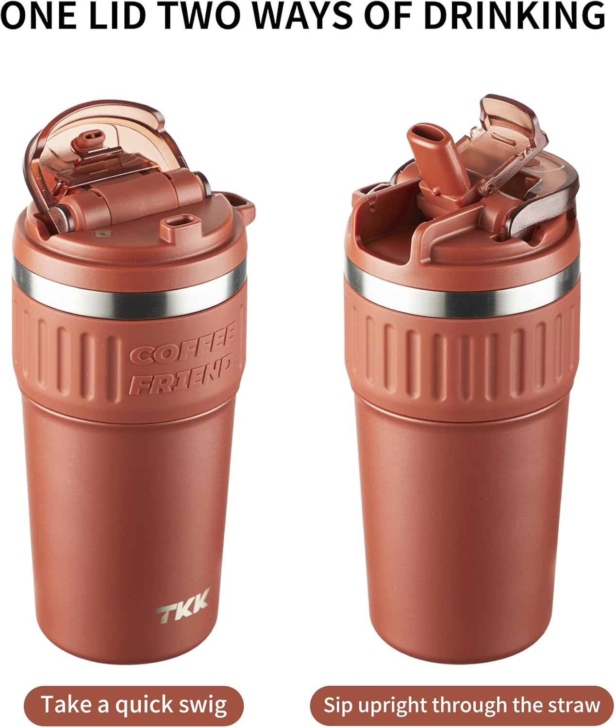 TKK Insulated Coffee Mug with Ceramic Coating, 21oz Iced Coffee Tumbler Cup with Straw Lid Double Wall Vacuum Leak Proof Travel Mug with Strap for Hot and Iced Beverage, Tungsten Steel