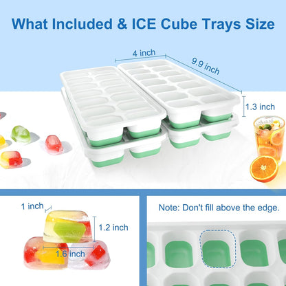 Ice Cube Tray with Lid, 3 Pack Silicone Easy-Release Ice Trays for Freezer, Stackable Ice Cube Molds for Drinks, Cocktails, Whiskey, Coffee - BPA-Free and Odor-Free,Ice Cube Trays for Freezer