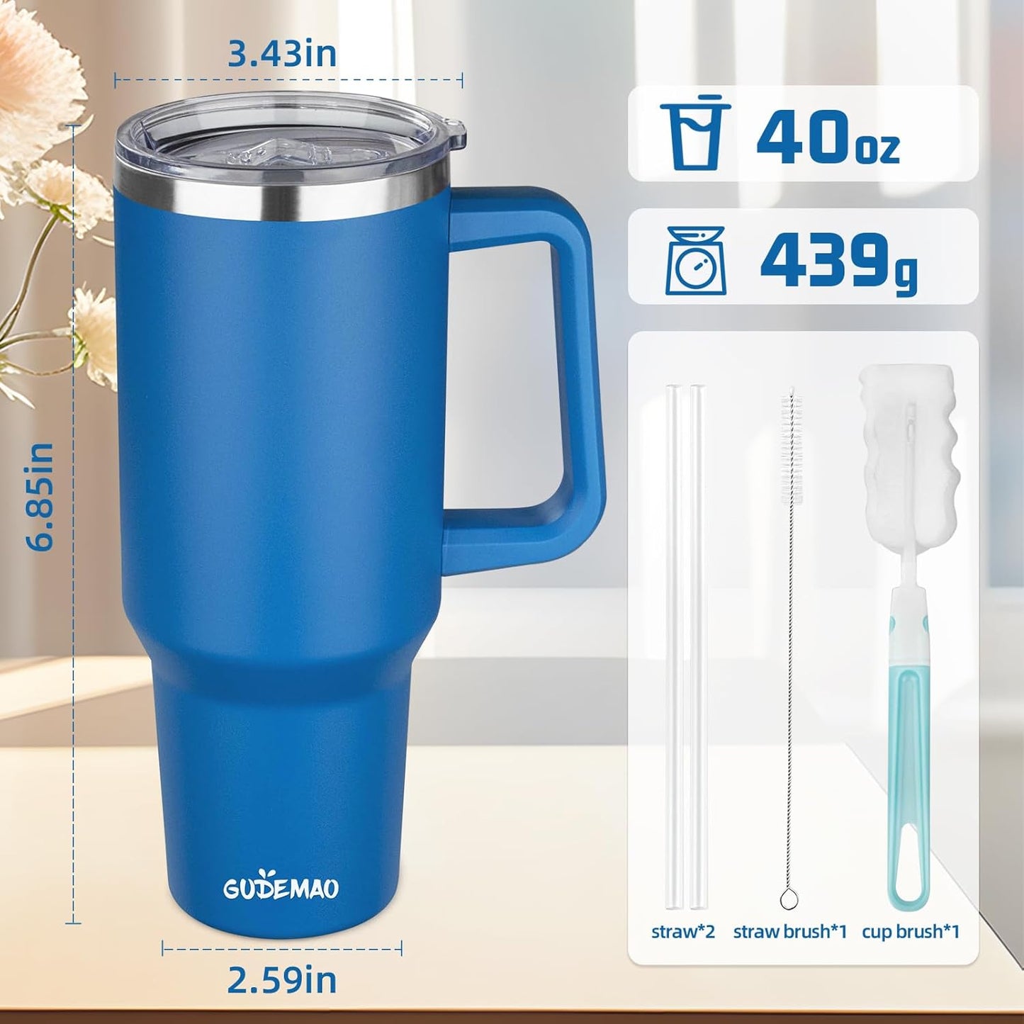 20 oz Insulated Coffee Mug with Ceramic Coating, Stainless Steel Travel Mug Tumbler with Handle Lid and Straw, Double Wall Leak-Proof Coffee Travel Mug Keeps Drink Hot and Cold (Black)