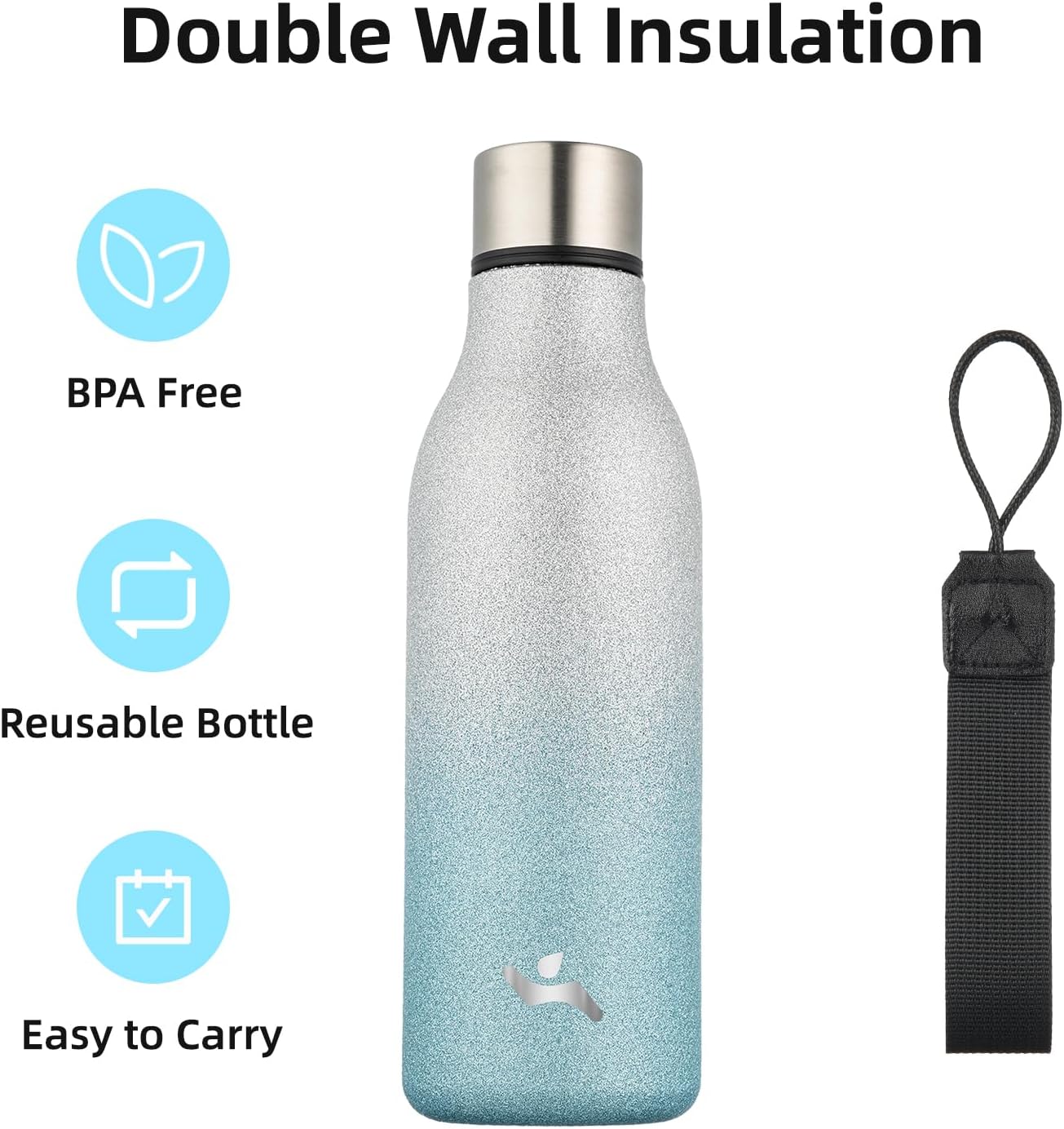 Konokyo Insulated Water Bottle with Strap,18 oz Double Wall Stainless Steel Vacuum Bottles Metal Water Flask,Macaron Green - Colors B