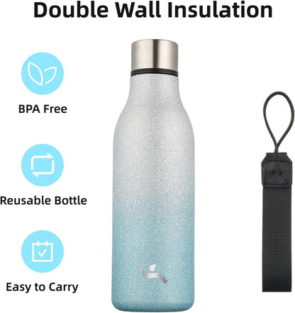 Konokyo Insulated Water Bottle with Strap,18 oz Double Wall Stainless Steel Vacuum Bottles Metal Water Flask,Macaron Green - Colors B