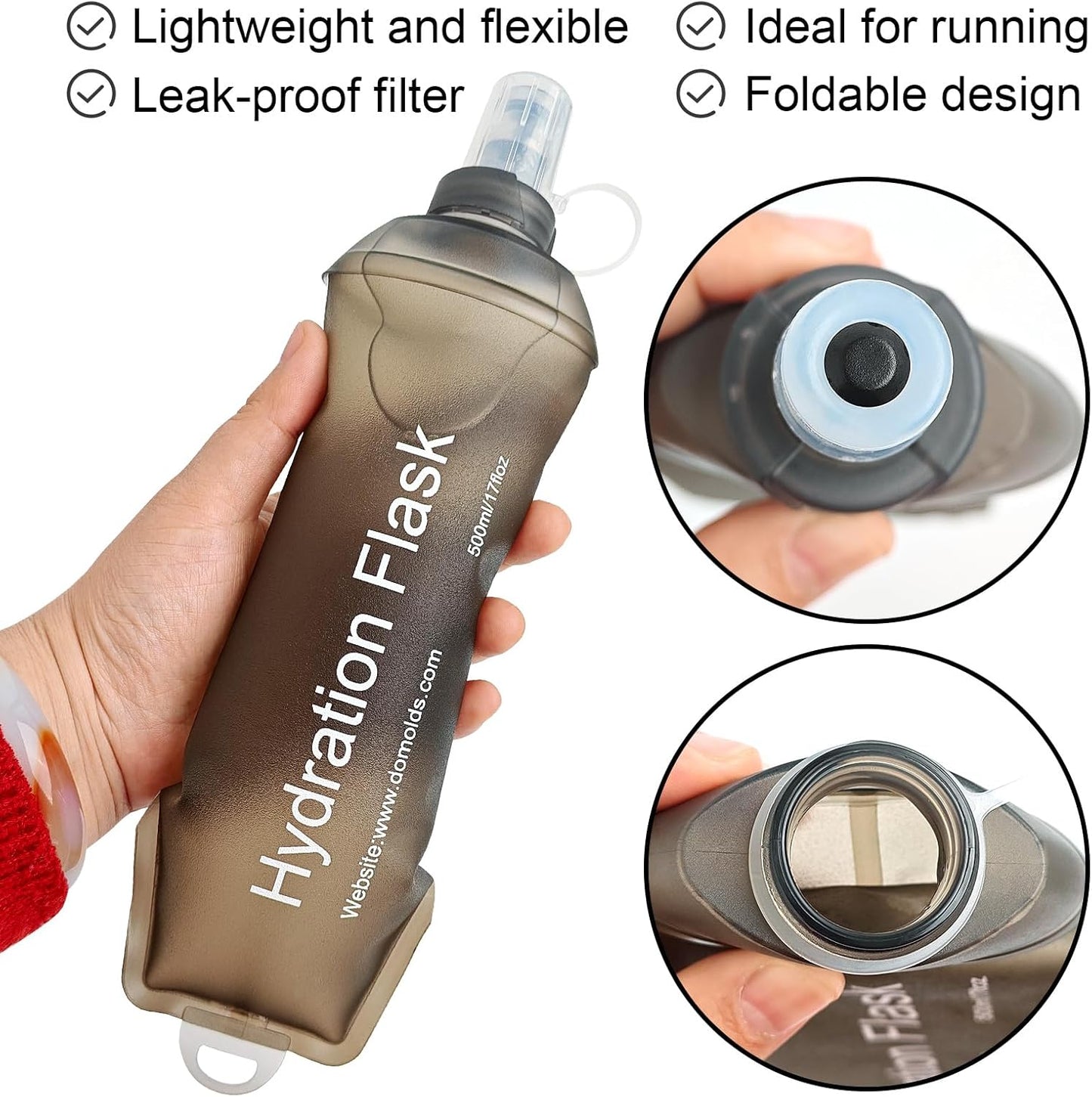 WILDREEDS 500ml Soft Flask, TPU Collapsible Soft Water Bottle for Hydration Pack, Running Vest, Folding Water Bottle for Hiking Cycling Climbing-1Pcs, White