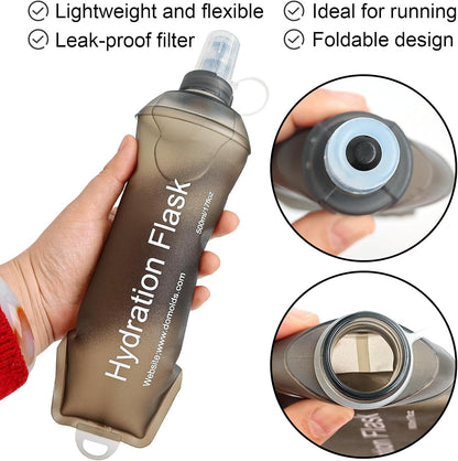 WILDREEDS 500ml Soft Flask, TPU Collapsible Soft Water Bottle for Hydration Pack, Running Vest, Folding Water Bottle for Hiking Cycling Climbing-1Pcs, White