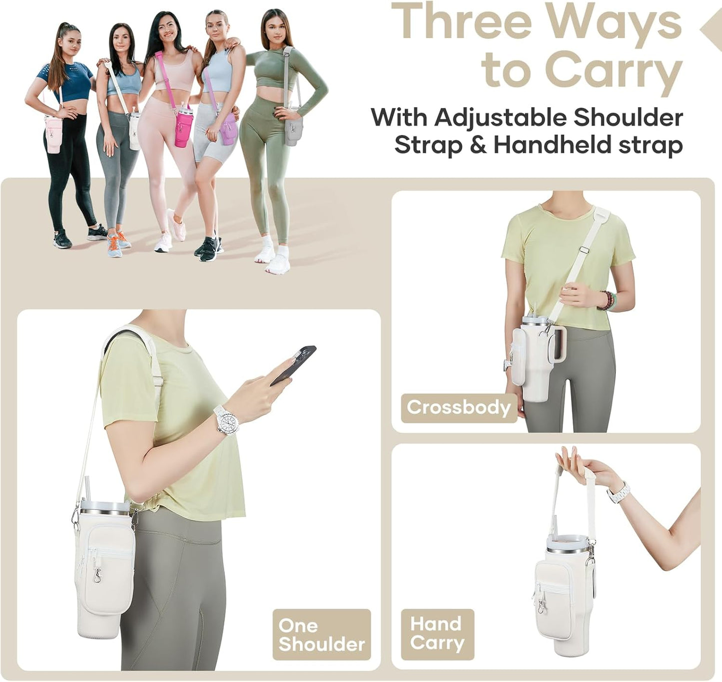 linmaya Water Bottle Carrier Bag for Stanley Cup 40/30oz with Phone Holder Pockets,Neoprene Water Bottle Cross-body Bag with Adjustable Shoulder & Hand Strap Stanley Cup Accessories