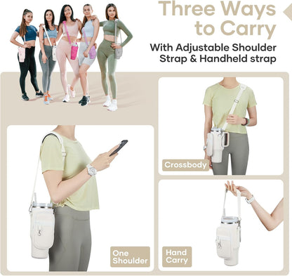 linmaya Water Bottle Carrier Bag for Stanley Cup 40/30oz with Phone Holder Pockets,Neoprene Water Bottle Cross-body Bag with Adjustable Shoulder & Hand Strap Stanley Cup Accessories