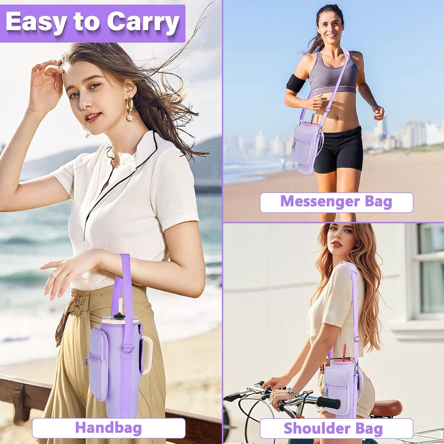 LEFOR·Z Water Bottle Carrier Bag with Phone Pocket Compatible with Stanley/Meoky 40 oz Tumbler with Handle,Water Bottle Holder Pouch with Adjustable Strap Compatible with Stanley Cup Accessories
