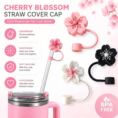 BTYHAOS Silicone Straw Caps for 10mm Tumblers | Reusable Dust-Proof Straw Toppers Compatible with Stanley 30oz & 40oz Tumblers (Purple Flower 3pc)