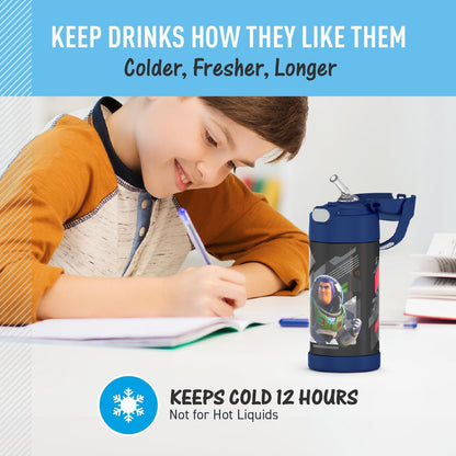 THERMOS FUNTAINER Water Bottle with Straw - 12 Ounce - Kids Stainless Steel Vacuum Insulated Water Bottle with Lid, Bluey - Colors B
