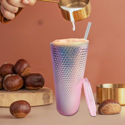 Studded Tumbler With Straw Tumblers With Lids And Straws Iridescent Blue Cups Water Cup With Straw And Lid BPA-Free Double-Wall Plastic for Iced Coffee Cups or Water 24 Oz