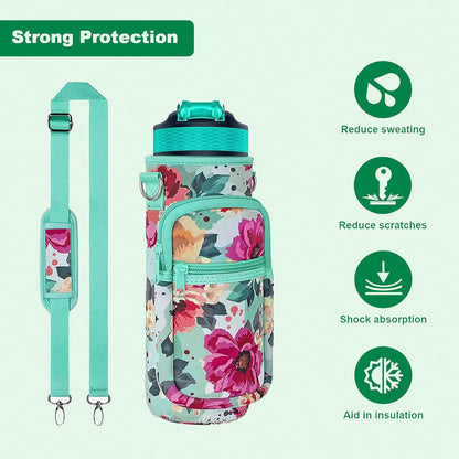 Water Bottle Holder with Strap, Insulated Crossbody Sling Bag, Carrier with Phone Pocket for Walking Hiking Camping Fishing