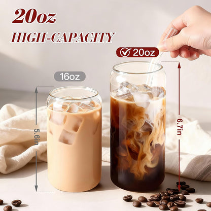DWTS DANWEITESI Iced Coffee Cups with Lids 2 pcs,16 oz Glass Cups with Lids and Straws as Coffee Bar Accessories,Beer Drinking Glasses,Reusable Glass Tumbler,Cute Coffee Cups for Coffee, Juice, Gifts