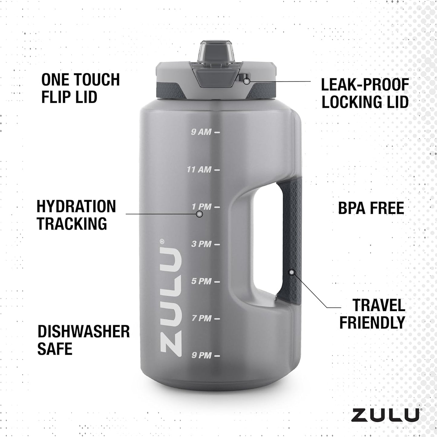 ZULU Goals 64oz Half Gallon Plastic Water Bottle with Straw and Time Marker | Large Reusable Jug with Handle and Leak Proof Lid for All Day Hydration, Gym and Outdoors, Gift Ready, Violet
