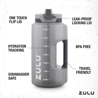 ZULU Goals 64oz Half Gallon Plastic Water Bottle with Straw and Time Marker | Large Reusable Jug with Handle and Leak Proof Lid for All Day Hydration, Gym and Outdoors, Gift Ready, Violet