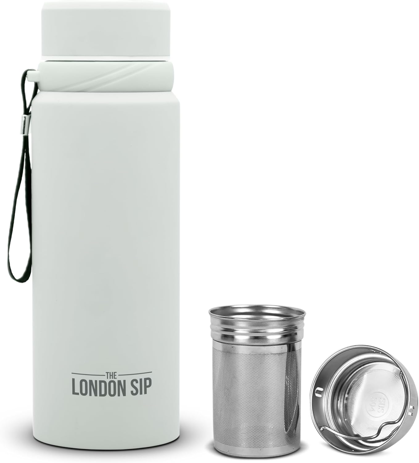 London Sip 25 oz Multi-Function Travel Mug and Tumbler Tea Infuser Water Bottle Fruit Infuser Flask Hot and Cold Double Wall Stainless Steel Coffee Thermos, Cosmic Silver