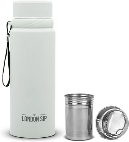 London Sip 25 oz Multi-Function Travel Mug and Tumbler Tea Infuser Water Bottle Fruit Infuser Flask Hot and Cold Double Wall Stainless Steel Coffee Thermos, Cosmic Silver