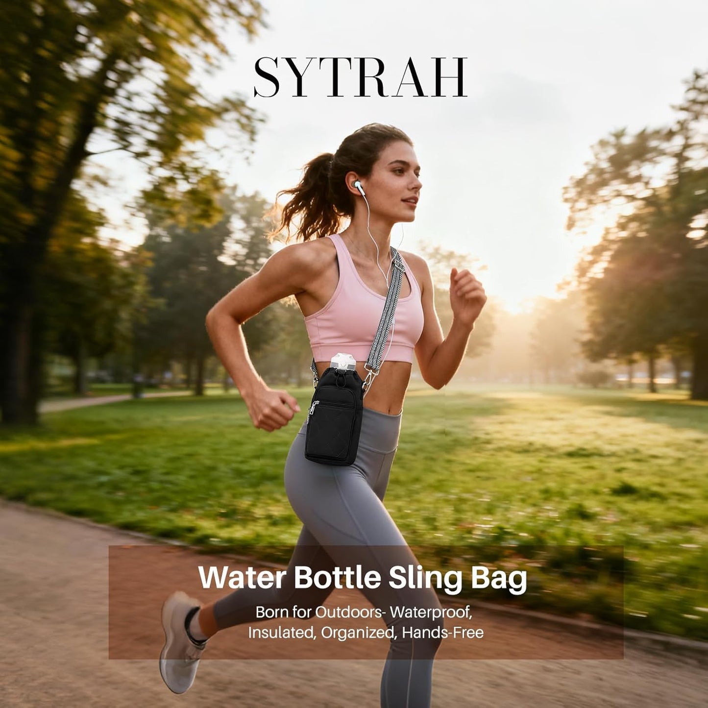 SYTRAH Water Bottle Carrier Bag with Strap, Water Bottle Purse with Phone Pocket 40oz for Walking Hiking
