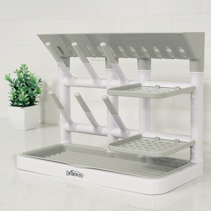 Dr. Brown's Baby Bottle Drying Tower, Stand-Up Countertop Drying Rack with Organized Storage for Baby Essentials, Space Saving Vertical Rack, Black/White