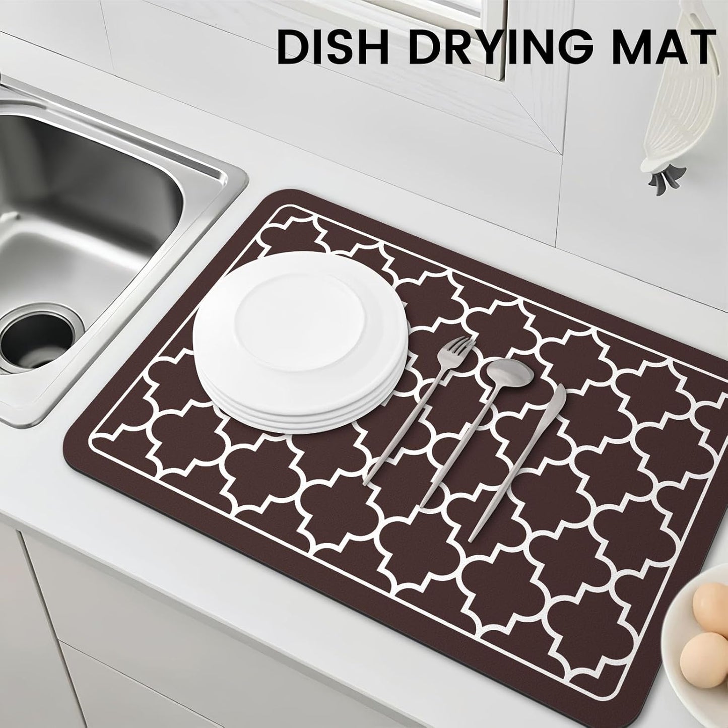 WISELIFE Dish Drying Mat Super Absorbent Drying Mat Large Dish Drying Mats for Kitchen Counter Easy Clean Dish Mat Kitchen Drying Mat15"x 18" Stylish Grey
