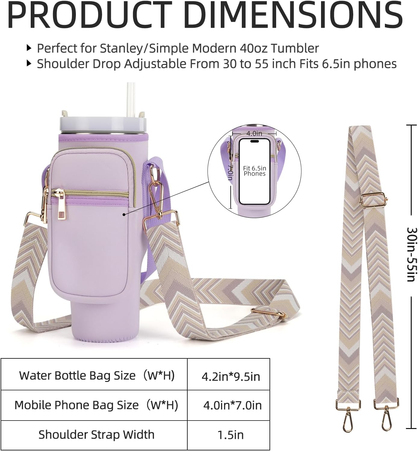 GOEWY Water Bottle Carrier Bag for Stanley 40/30 oz Tumbler with Phone Pocket Neoprene Water Bottle Holder with Shoulder & Handheld Strap Stanley Cup Accessories