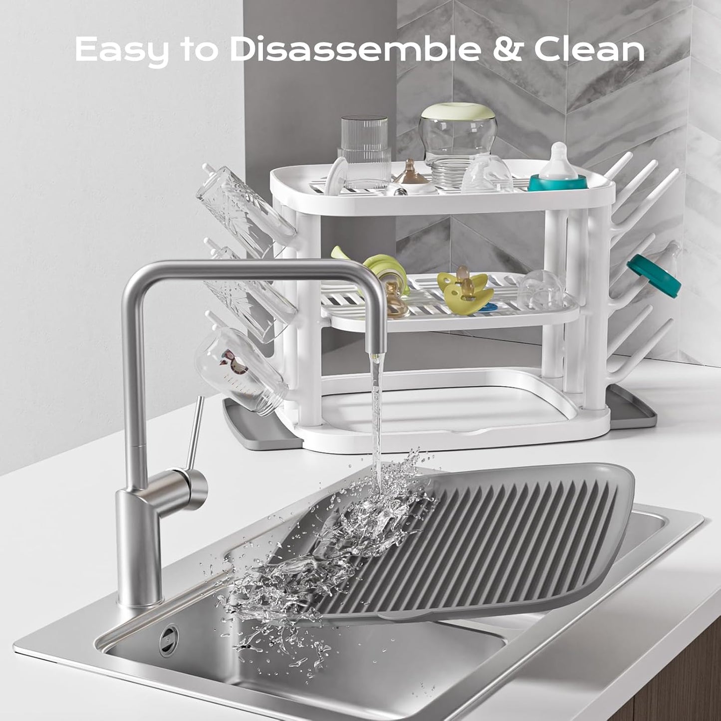 Baby Bottle Drying Rack,3-Tier Large Capacity Countertop Organizer with 360° Ventilation, Removable Drip Tray, Non-Slip Base – Easy to Clean Bottle Holder for Baby Accessories
