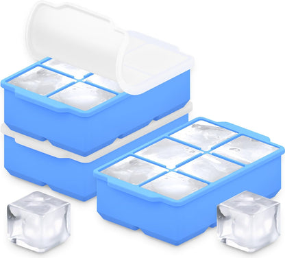 KitchFort Large Silicone Ice Cube Tray (2-Pack), Easy Release 2" Big Ice Cubes - Cocktail, Whiskey Ice Cubes Mold - Ice Trays for Freezer with Lid - Stackable Silicone Ice Tray - Black