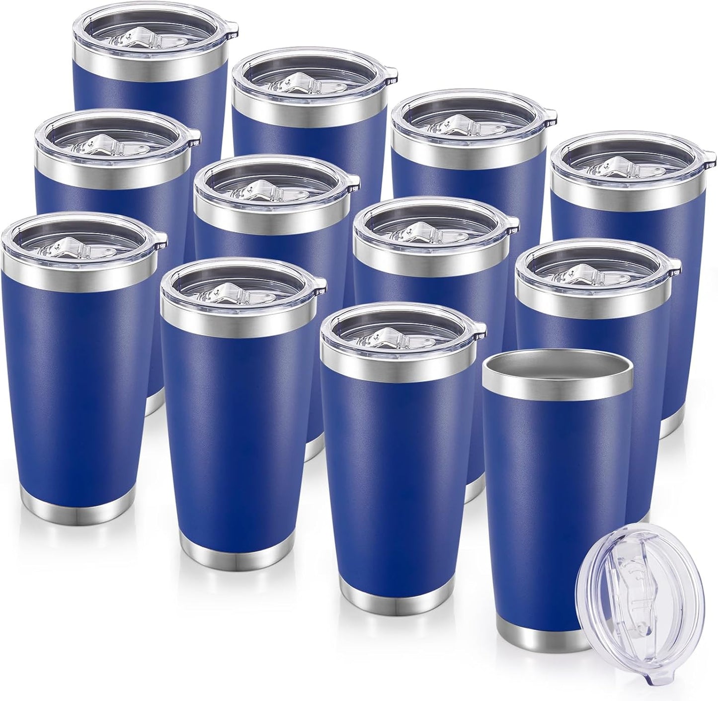 20 oz Tumblers Bulk Stainless Steel Tumbler with Lid Double Wall Vacuum Insulated Coffee Mug 20oz Powder Coated Cup for Hot and Cold Drinks, Stainless, 6 pack