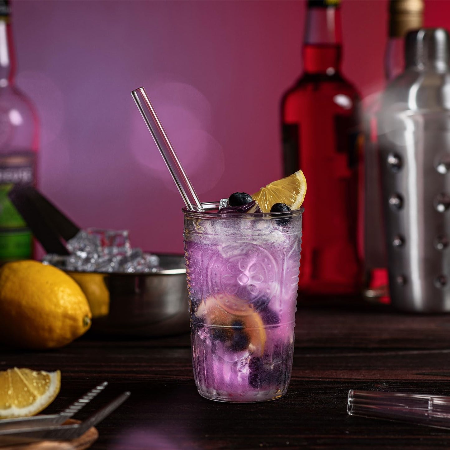 Halm Glass Straws - 6x Reusable 8 inch Drinking Straws clear + Plastic-Free Cleaning Brush - Made in Germany - Dishwasher Safe - Straight - Perfect for Smoothies, Cocktails
