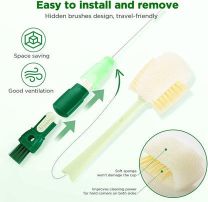OUTXE 5 Pack Bottle Brush Set, 5-in-1 Water Bottle Cleaner Brush, 15"" Long Handle Bottle Cleaning Brush, 3 Straw Brush, Removable Nipple Brush, Detail Brush for Cup Lid Gap, WBBSBLB5