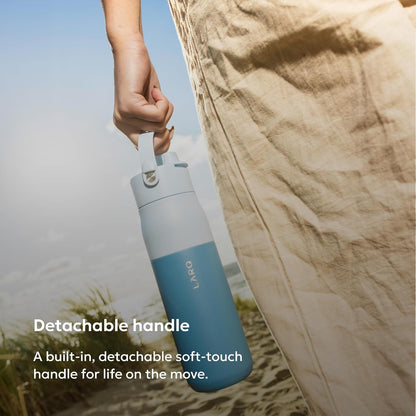LARQ Swig Top — Insulated Stainless Steel Water Bottle with Straw, Detachable Silicone Handle, Vacuum 24h Cold, BPA-Free Metal Bottle for Gym, Travel, Office, Wide Mouth for Ice — 23 oz, Mojave Dune