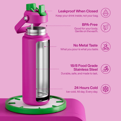 ENCOOL Insulated Water Bottle with Straw Stainless Steel Water Bottle, Leak-Proof, BPA-Free, Double Wall Vacuum Keeps Cold for 24 Hours for Sports, Travel, School (26 oz, Cotton Candy) - Colors B