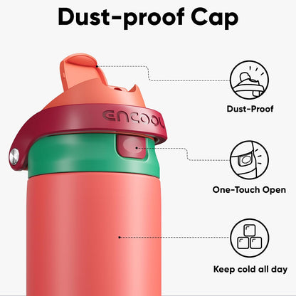 ENCOOL Leakproof Insulated Water Bottle with Straw Dual-Sip Water Bottle Bag-Safe Design for Work, Commute & Gym – Keeps Drinks Cold All Day, 24 oz, Lemonade Pink - Colors A