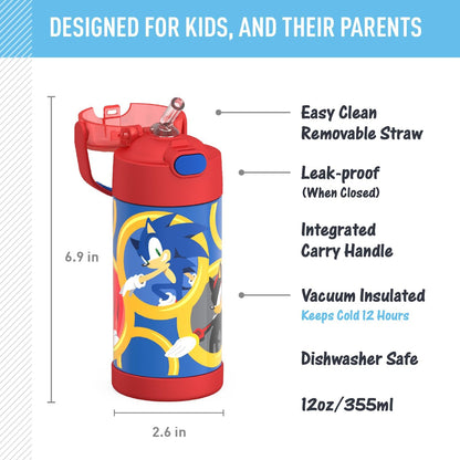 THERMOS FUNTAINER Water Bottle with Straw - 12 Ounce - Kids Stainless Steel Vacuum Insulated Water Bottle with Lid, Bluey - Colors B