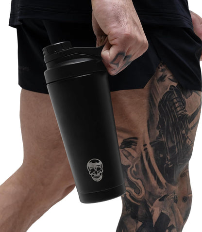 Gymreapers Stainless Steel Protein Shaker Bottle - Double Wall Insulated, Leak Proof, BPA-Free Metal Vacuum Blender Cup For Gym, Sports, Pre & Post-Workout Cold Hydration - 26 OZ (Black)