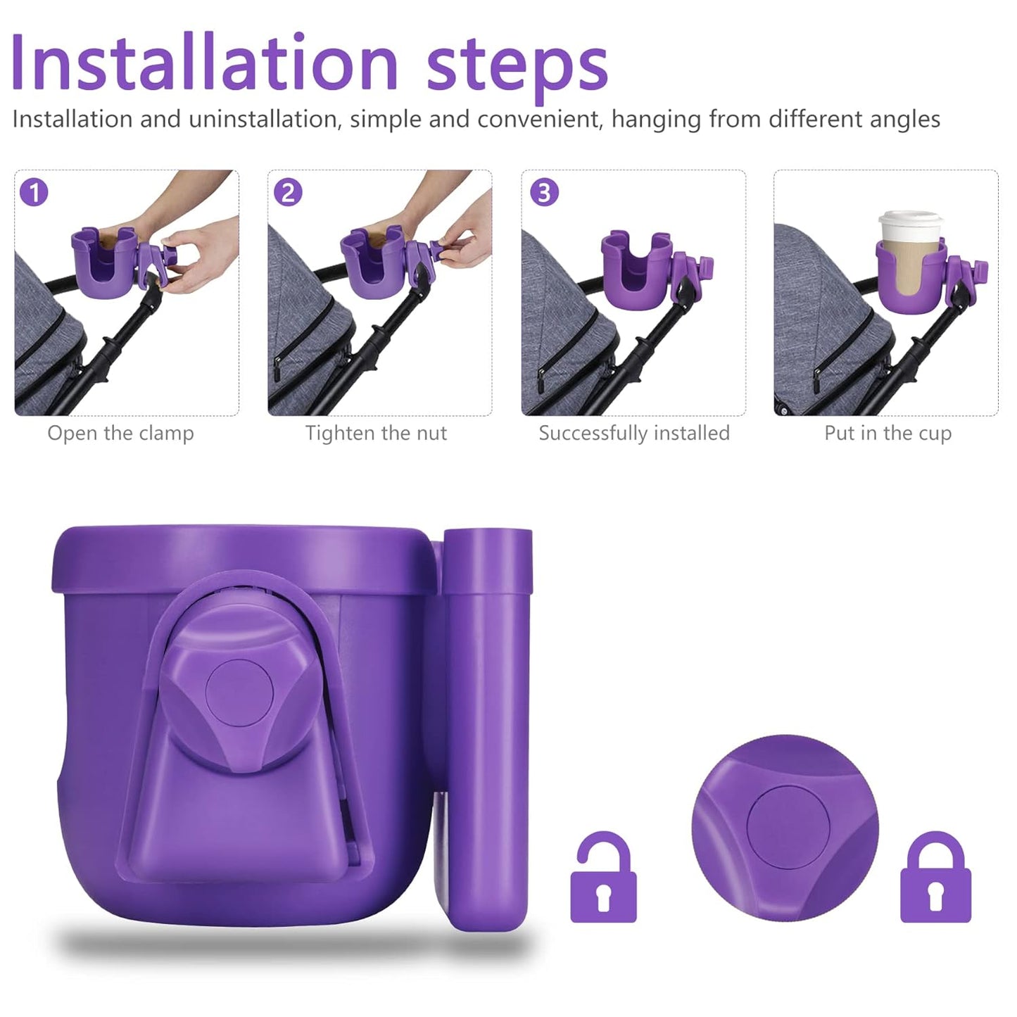 Suranew Universal Stroller Cup Holder, Adjustable Drink Holder with Phone Holder for Baby Stroller, Wheelchair, Walker, Bike, Scooter, Gifts for Family Member.