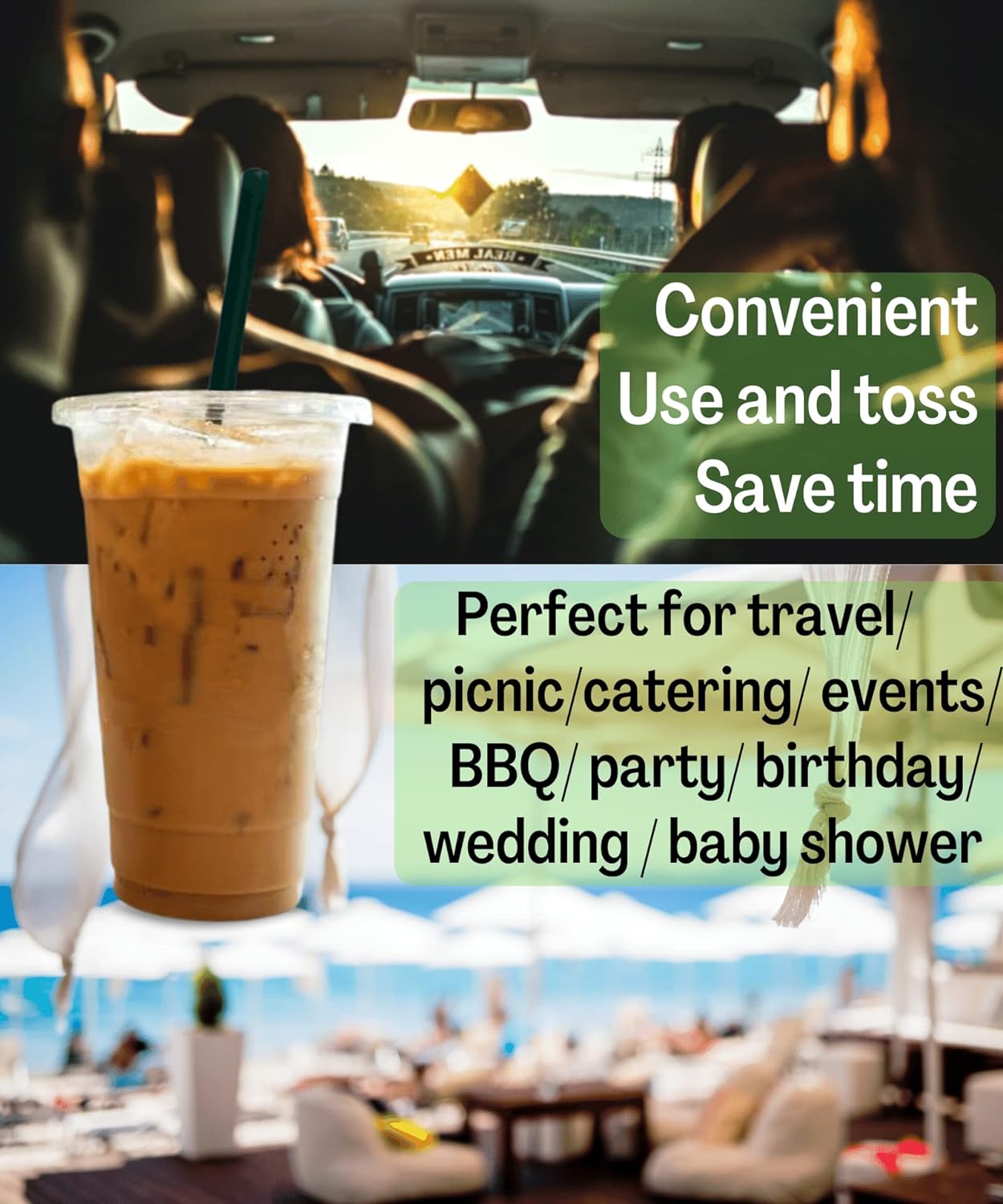Cappatua 20 oz Clear Plastic Cups with Lids and STRAWS, Disposable Drinking Cups for Cold Drinks, Iced Coffee, Milkshakes, Smoothies, 25 Sets