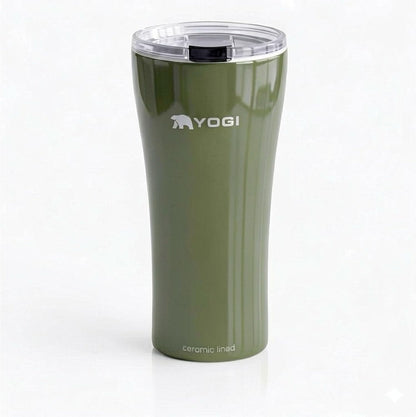 YOGI Ceramic Lined Metal Allergy Safe 16oz Coffee Tumbler with Leakproof Lid BPA Free Vacuum Insulated Stainless Steel Cupholder Friendly Travel Cup for Coffee and Water Sandstone