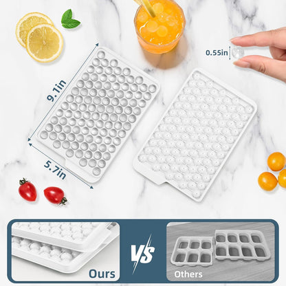 WIBIMEN Mini Ice Cube Trays, 0.55” Tiny Pebble Ice for Iced Coffee & Cocktails, Fast Chill, Easy Twist Release, Stackable with Lid & Storage Bin (4 Pack, Blue)