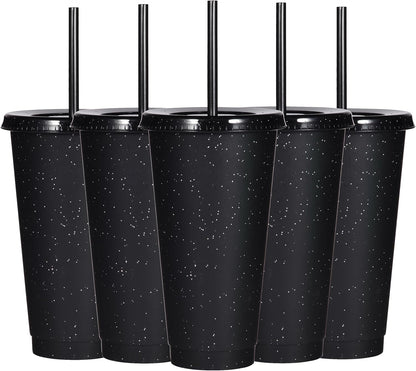 Suertestarry Tumbler with Straw and Lid,Water Bottle Iced Coffee Travel Mug Cup,Reusable Plastic Cups,Perfect for Parties,Birthdays,24oz-5 Pack (Rainbow, 5pack)
