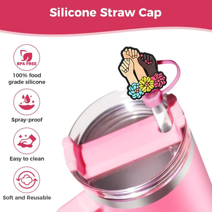 6PCS Pink Black Girl Straw Covers for Stanley Cup，Cute Silicone Straw Topper for 10mm Drinking Straw Tip Covers Stanley Cup Accessories