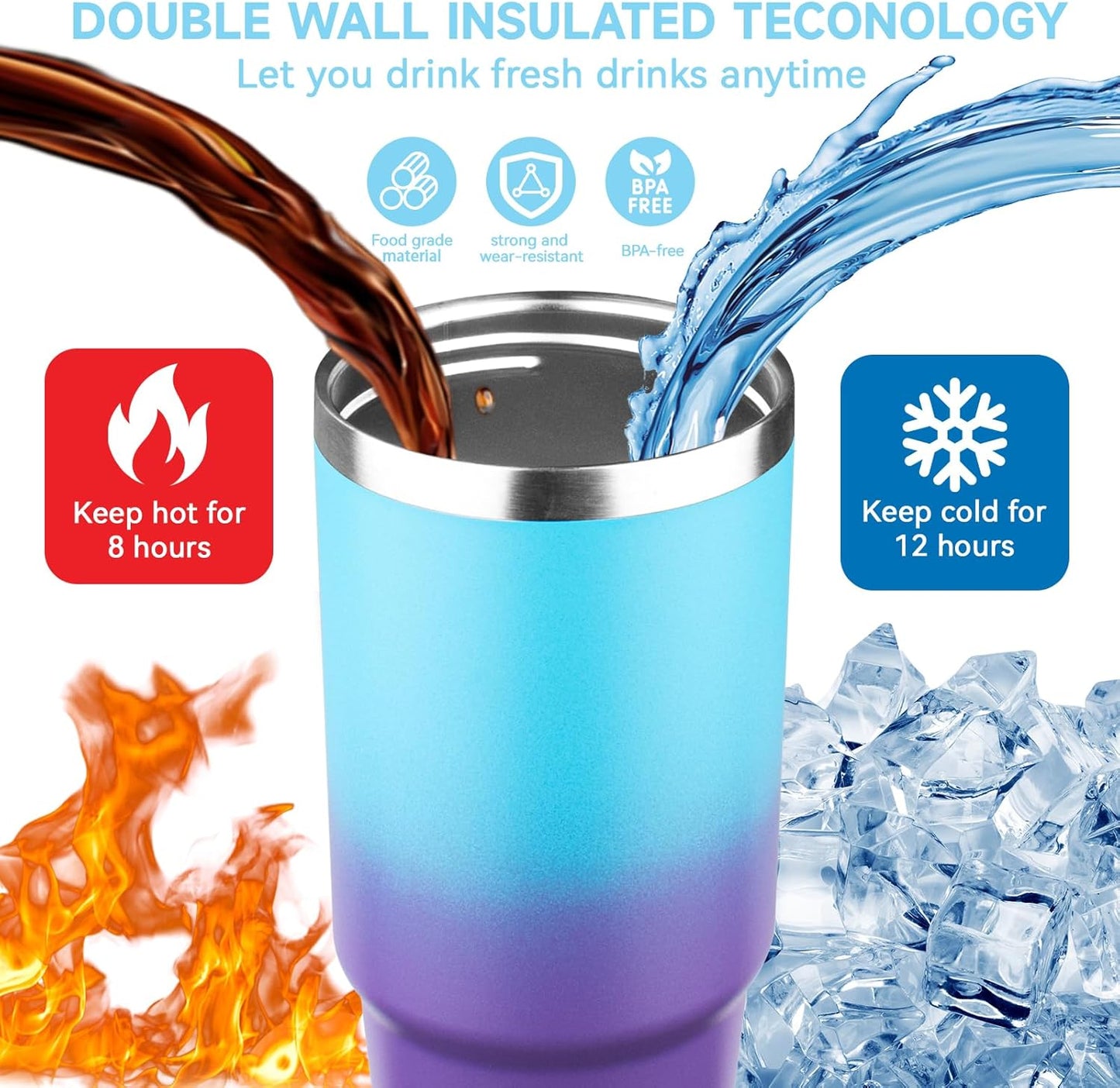 30oz Tumbler with Handle and Flip Straw Lid Double Wall Insulated Travel Coffee Mug Stainless Steel Vacuum Insulated Coffee Tumbler Cup for Hot and Cold Beverages,Leak-proof&BPA-free (30oz,Black)