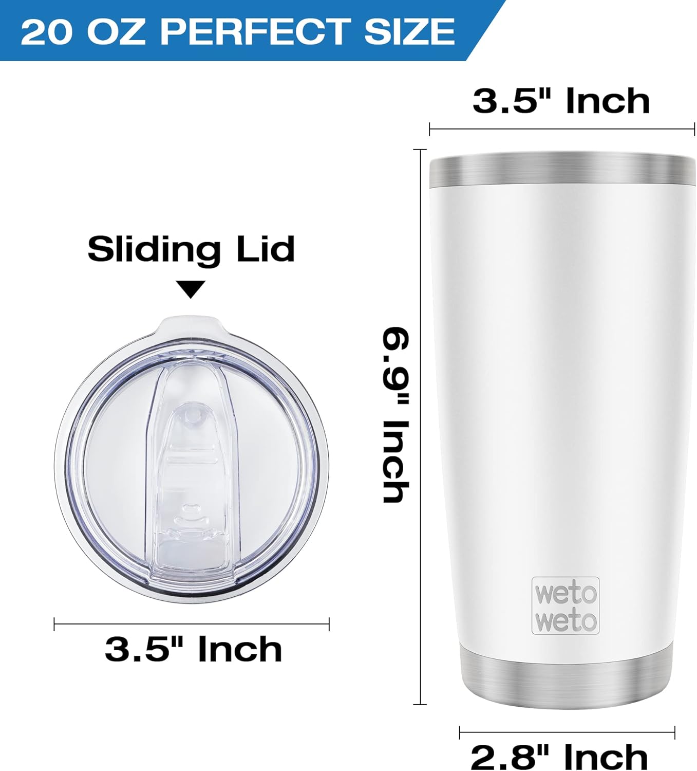 WETOWETO 20oz Tumbler, Stainless Steel Vacuum Insulated Coffee Travel Mug, Double Wall Powder Coated Insulated Coffee Mug Travel Mug with Lid Thermal Cup for Outdoor (Navy Blue, 1 Pack)